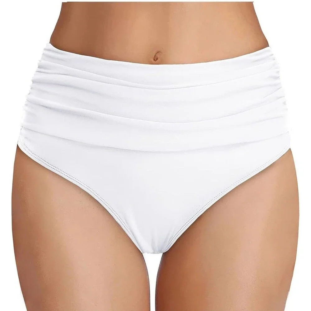 Tempt Me Women's High Waisted Bikini Bottom White Medium